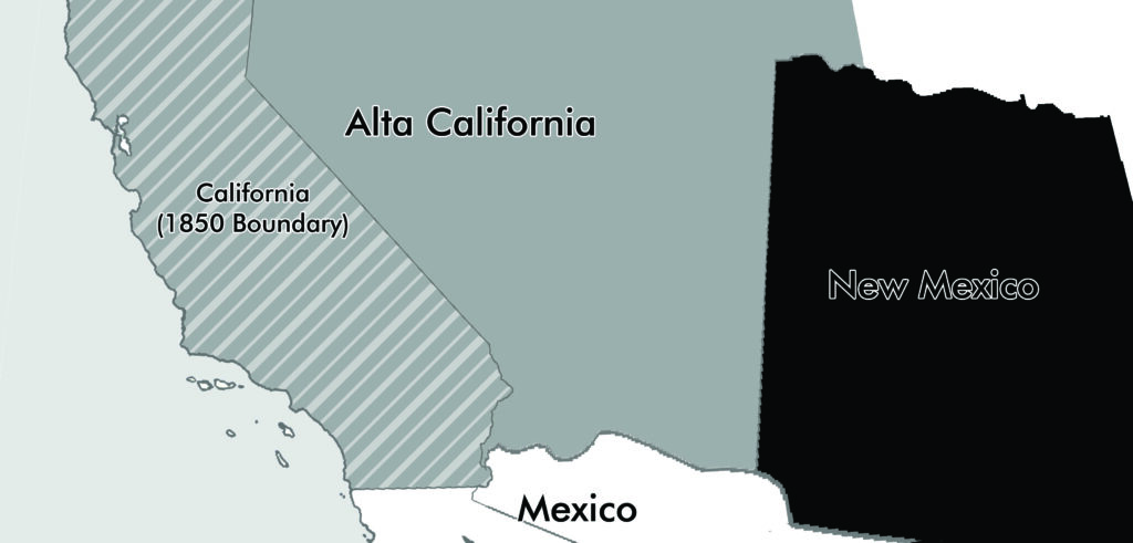 Map of Alta California showing the present day boundary of California