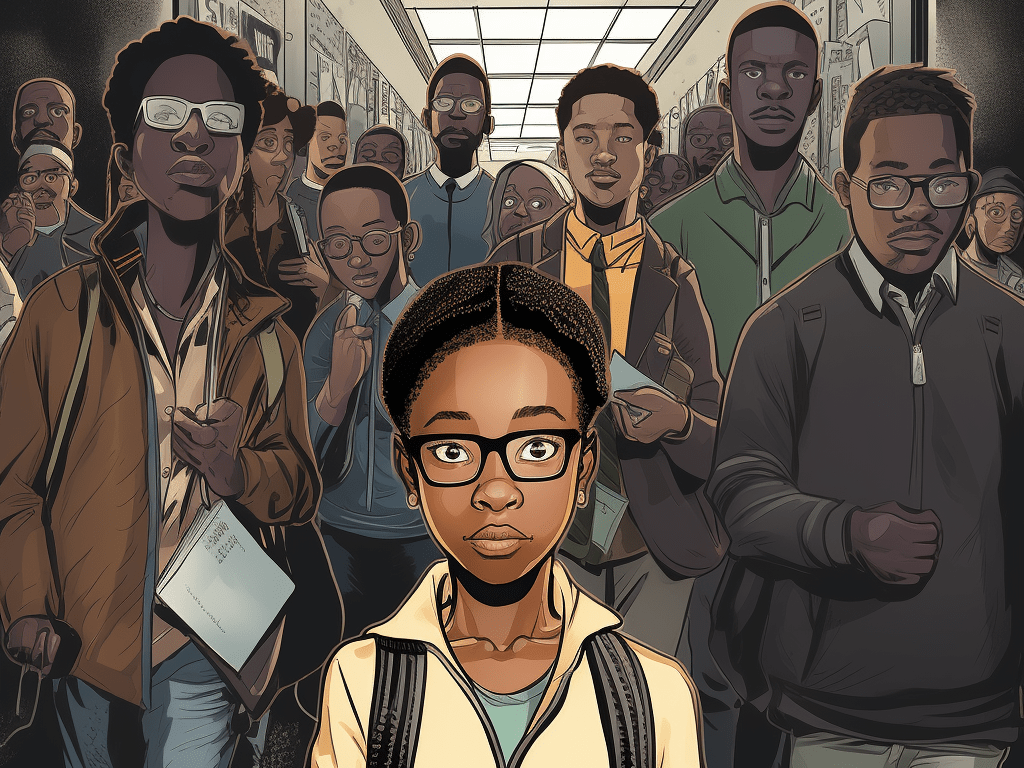 Illustration capturing the impact of underfunding on schools predominantly attended by African American students