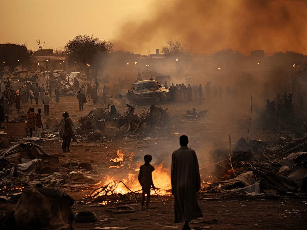 Photograph capturing the devastation and displacement caused by the Sudan crisis 