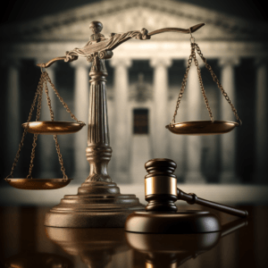 Illustration depicting the scales of justice and a gavel symbolizing the groundbreaking Title VII employer discrimination case