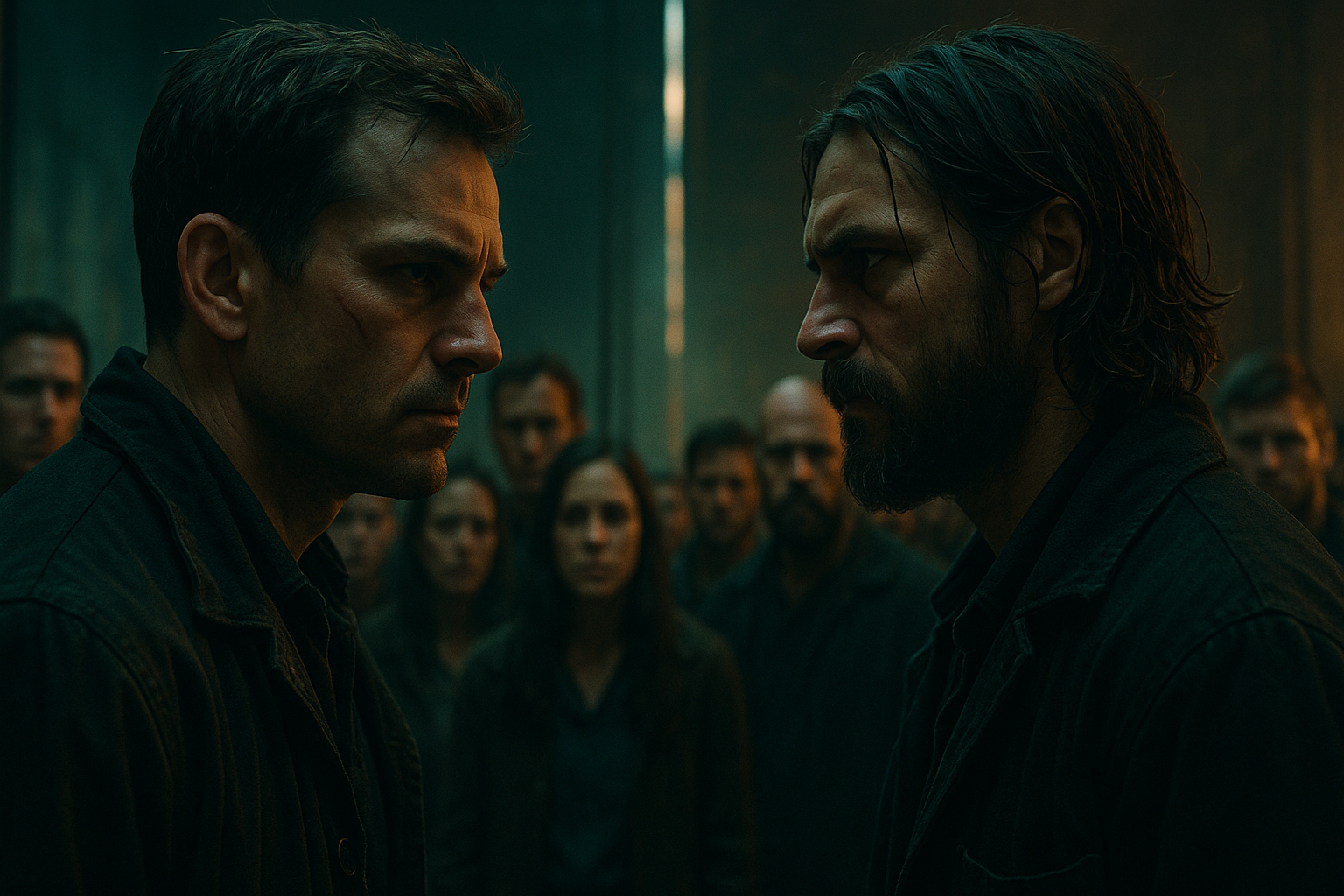 A cinematic image of a divided, tense