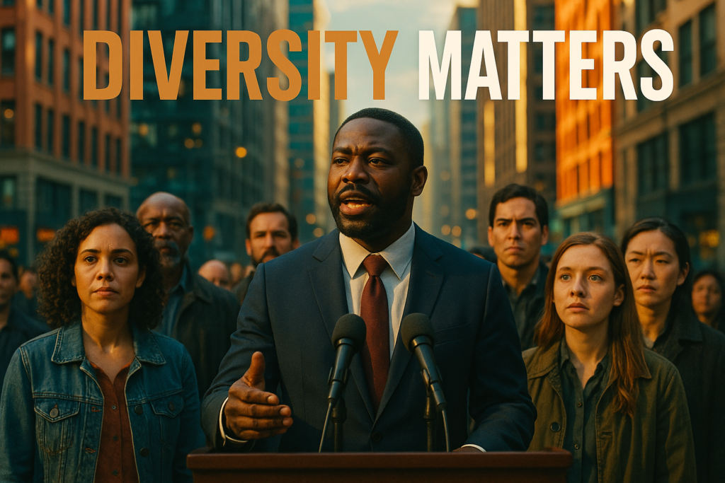 A cinematic image of a determined Black entrepreneur standing confidently in a modern tech office, with a dynamic background showcasing high-tech visual elements. The lighting is bright and vibrant, emphasizing the entrepreneur's passion and drive. The color scheme includes bold accents of Bronze, Olive Green, and Black, enhancing the overall composition. Overlay the high impact phrase 'FIGHTING FOR JUSTICE' in bold text, with 'FIGHTING' in Bronze, 'FOR' in White, and 'JUSTICE' in Olive, ensuring the text stands out against the background.