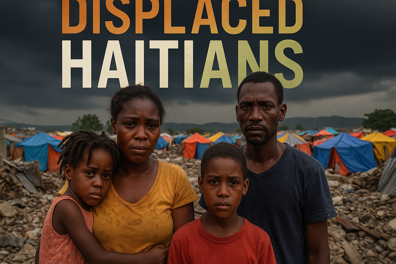 A cinematic image of a distressed mother holding her child in a crowded makeshift shelter, faces filled with emotion and resilience; bright olive green and bronze accents highlight their expressions, set against a backdrop of chaotic displacement, with a contrasting dark black overlay; the high-impact phrase 'RECORD NUMBER' in a multi-line H2 'impact' font, 'RECORD' in bronze, 'NUMBER' in white, and 'NOW' in olive; ensure the text is dynamic and separated from the background, occupying the space outside the 20% safe zone, while utilizing photographic realism and vibrant colors to draw the viewer's attention intensely.